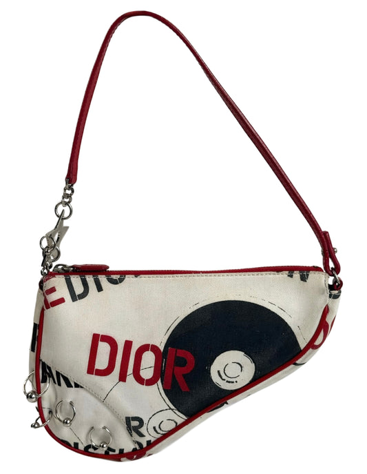 Dior Vintage 2004 White Red & Black Hardcore Piercings Mini Saddle Pochette Bag