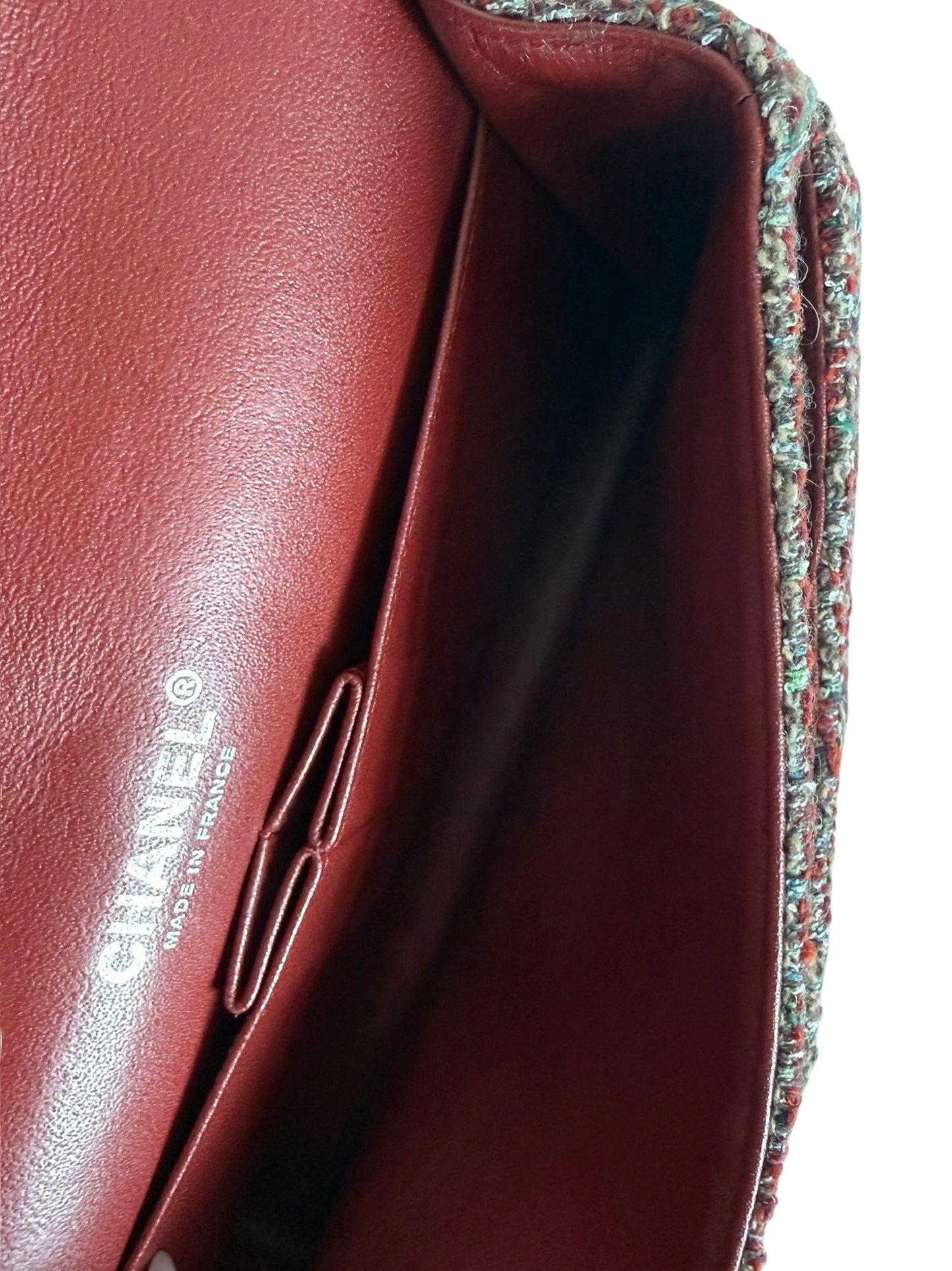 Chanel Multicolor Burgundy Tweed Classic Medium Double Flap Bag with Ruthenium Hardware