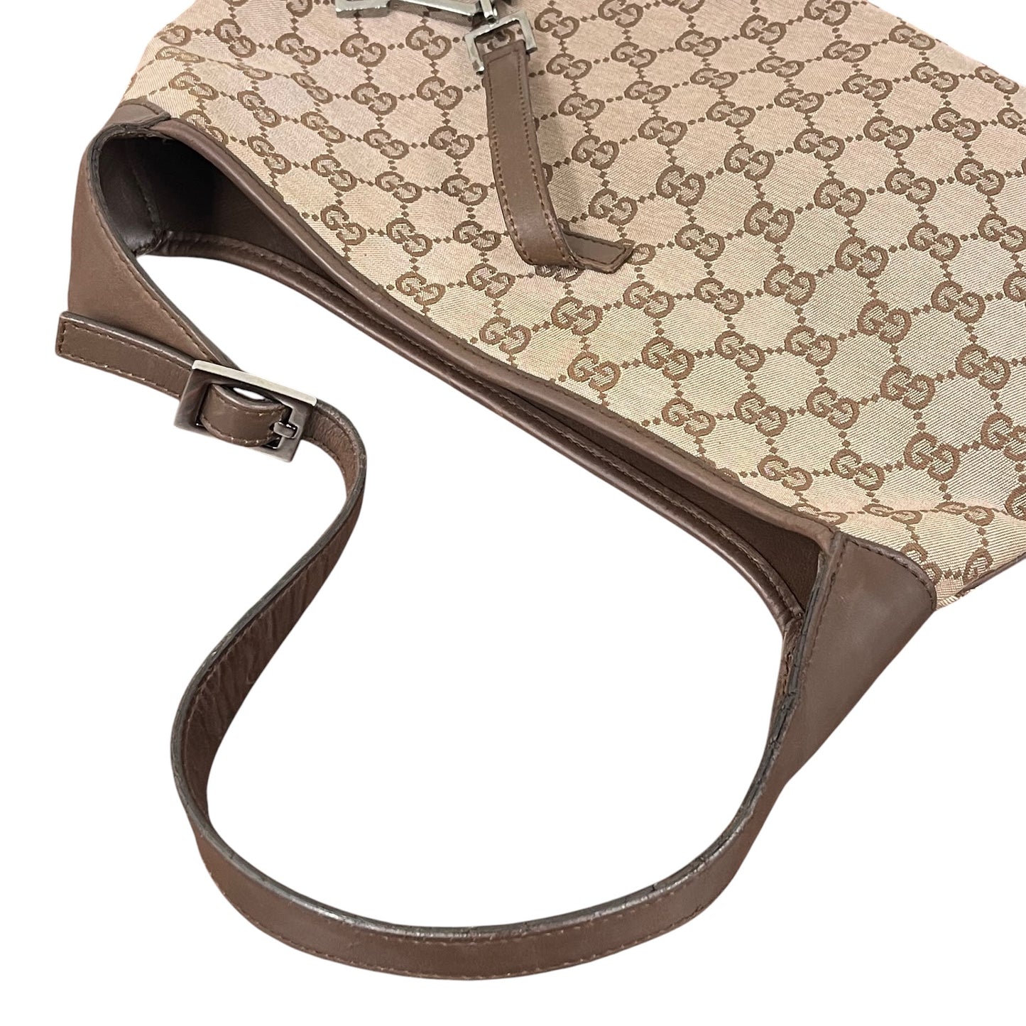 Gucci Vintage Light Brown Satin GG Monogram Medium Jackie Shoulder Bag