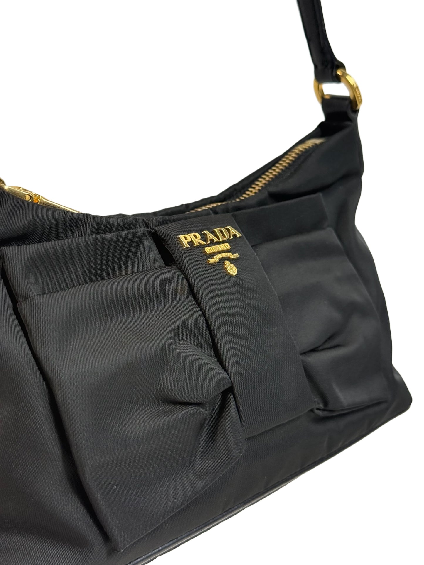 Prada Vintage Black Nylon Bow Mini Shoulder Bag
