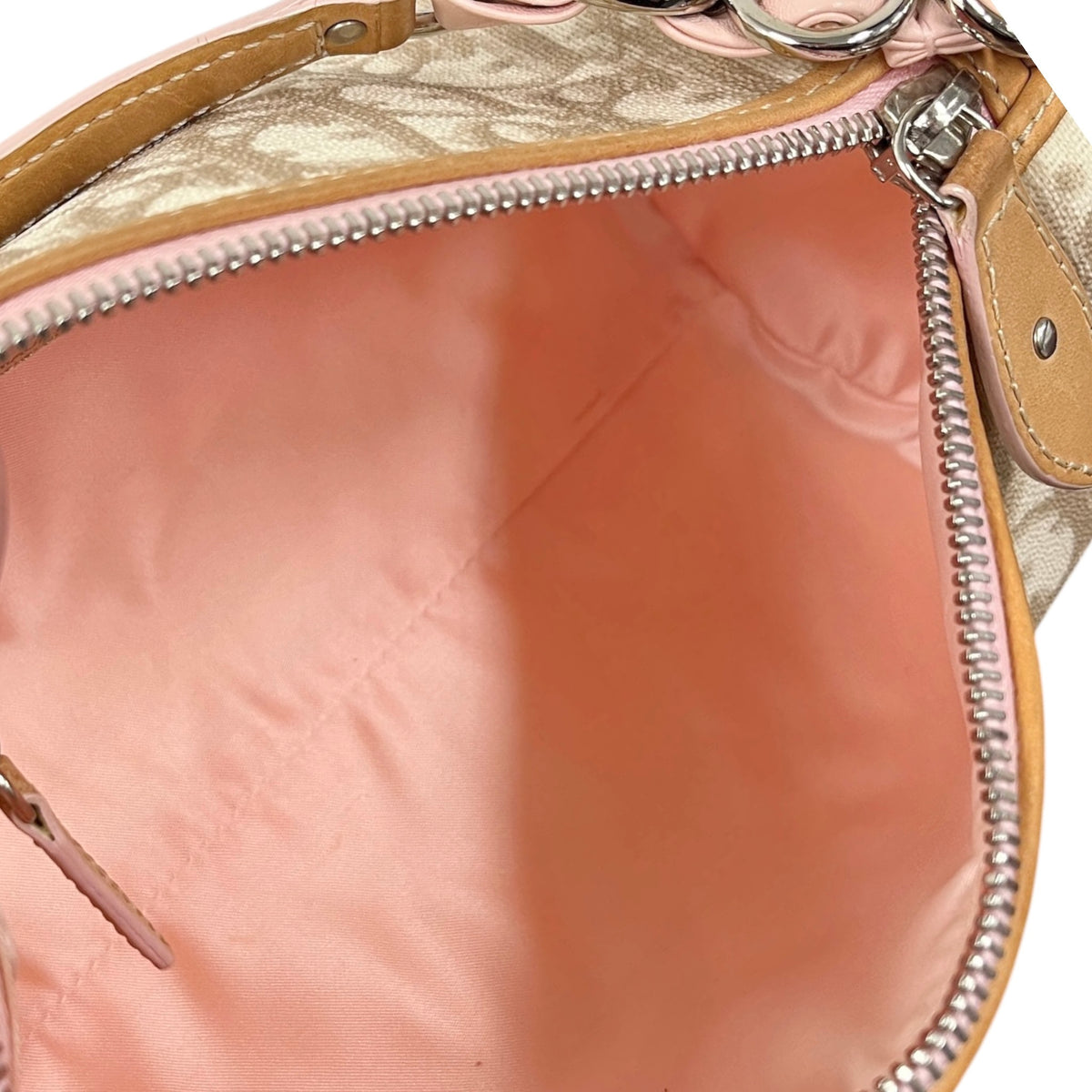 Dior Vintage 2007 Beige Diorissimo Monogram Romantique Pink Heart Mini Barrel Pochette Bag
