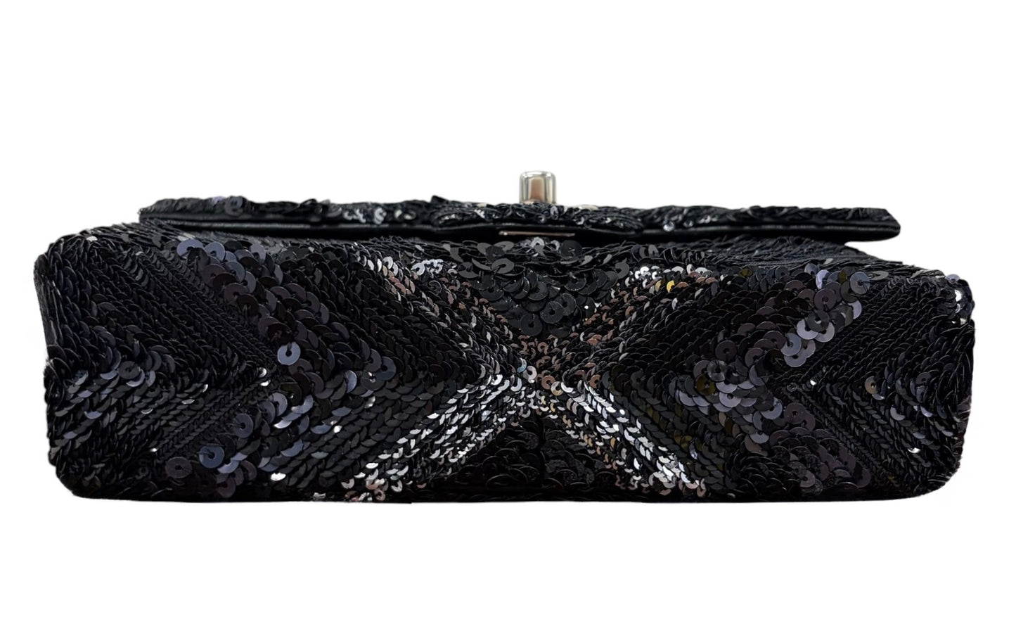 Chanel 2016 Black & Navy Blue Chevron Sequin Mini Rectangular Shoulder Flap Bag