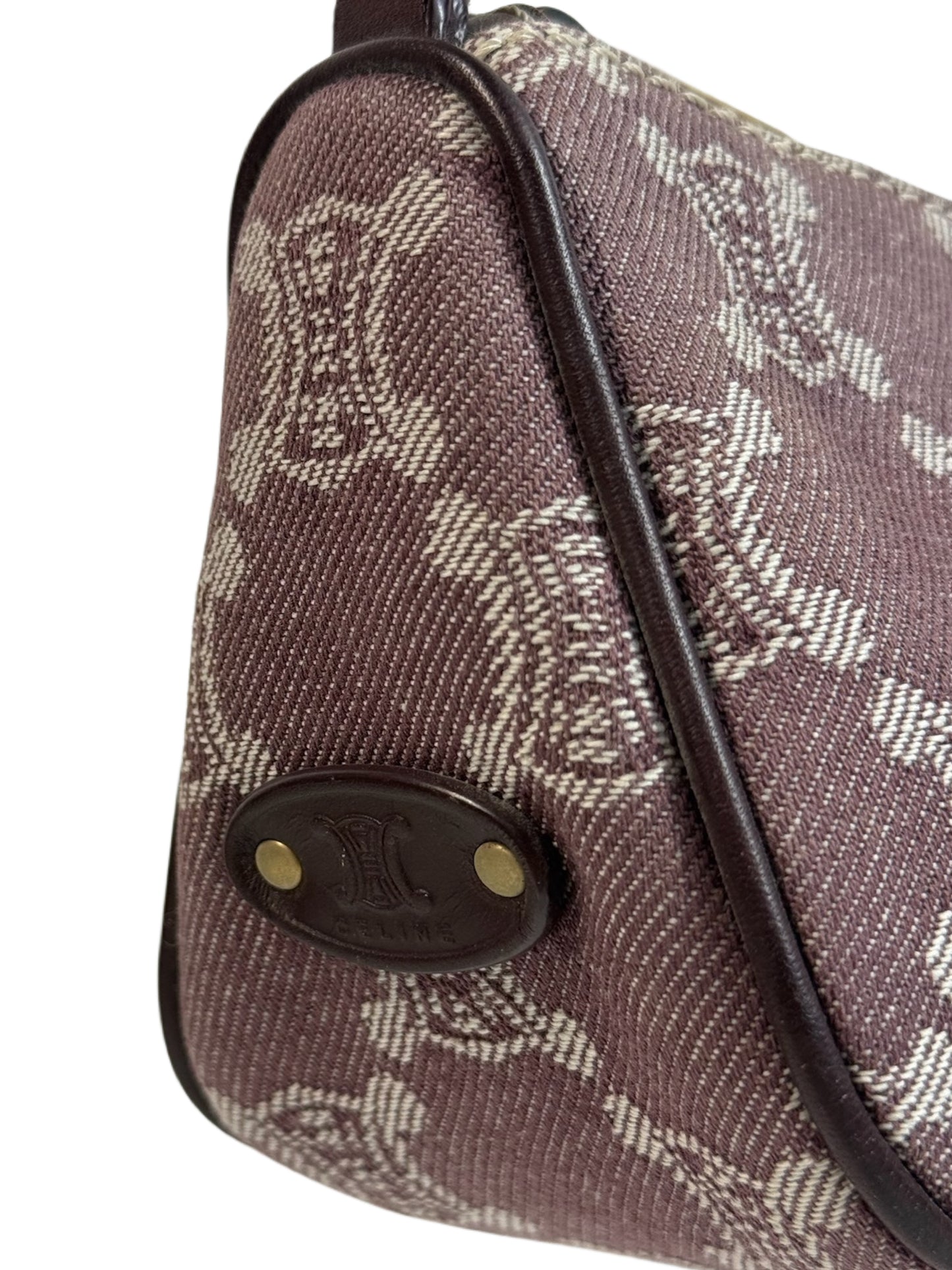 Celine Vintage Burgundy Triomphe Monogram Canvas Shoulder Pochette Bag