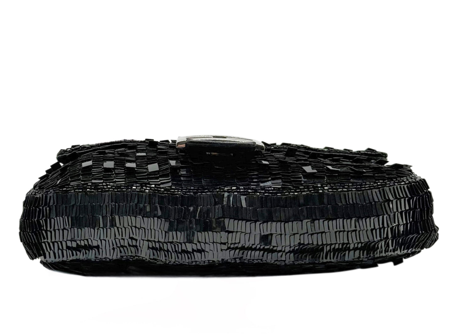 Fendi Vintage Black Palilettes Sequin & Beaded Shoulder Baguette Bag with Snakeskin Trim