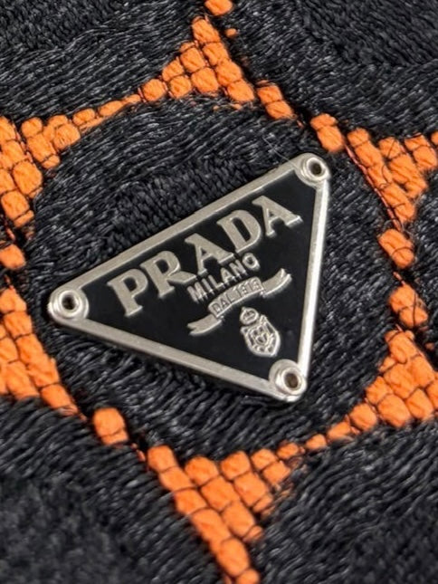 Prada Vintage Black & Orange Polka Dot Kisslock Chain Clutch Shoulder Bag