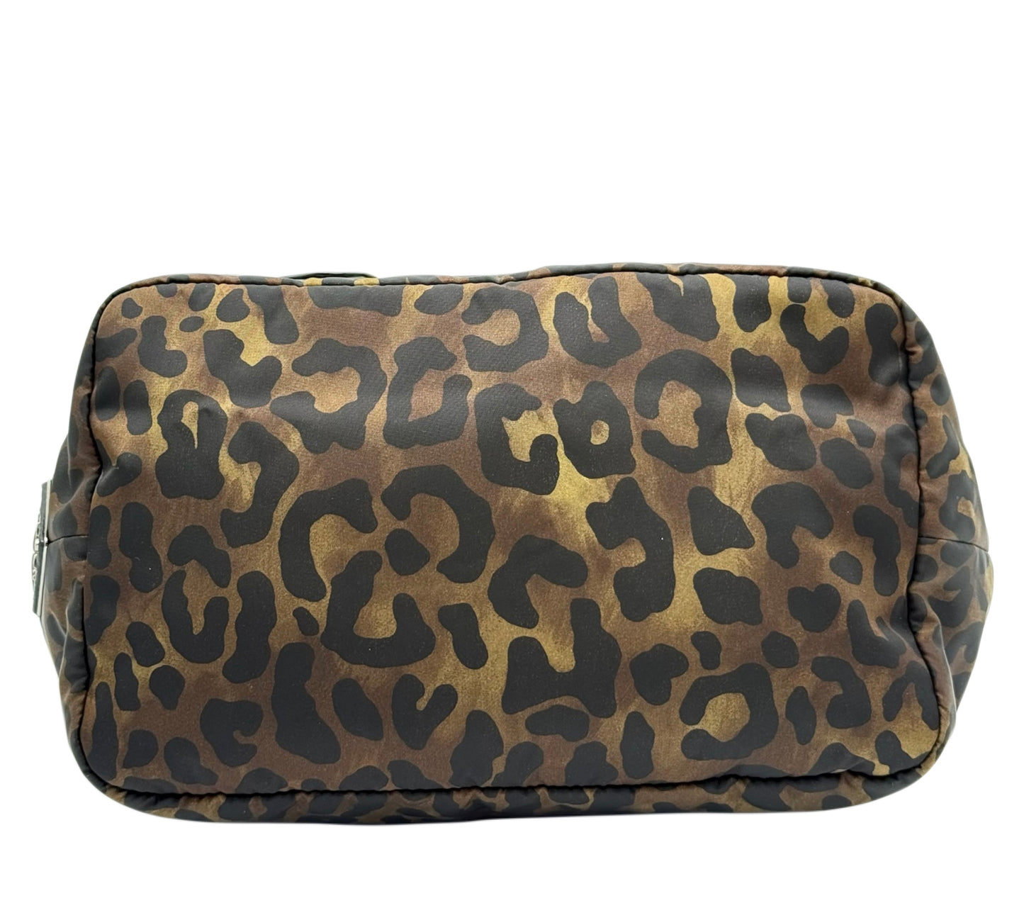 Prada Vintage Black & Green Leopard Print Tessuto Nylon Reversible Tote Bag w Shoulder Strap