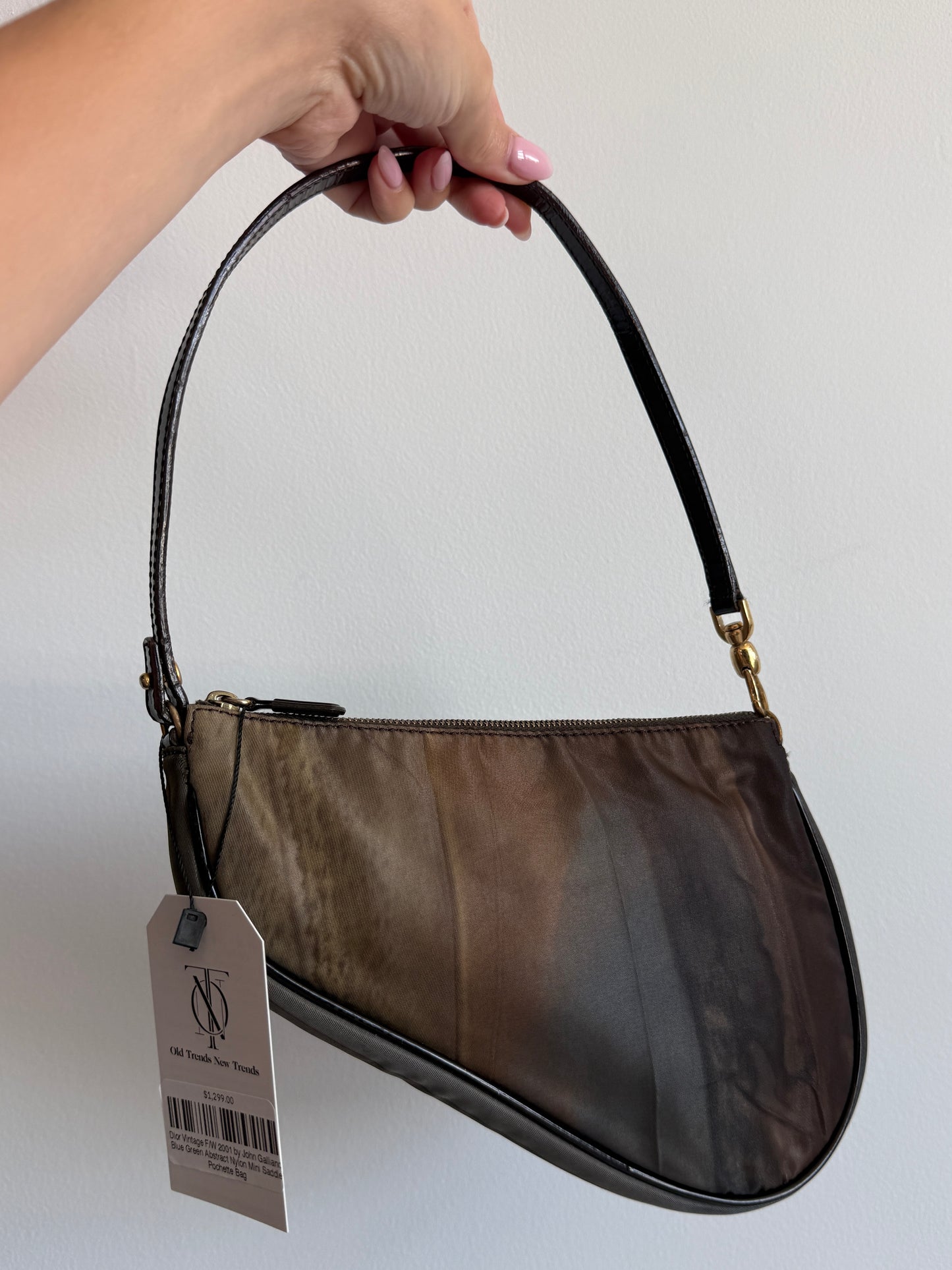 Dior Vintage F/W 2001 by John Galliano Blue Green Abstract Nylon Mini Saddle Pochette Bag