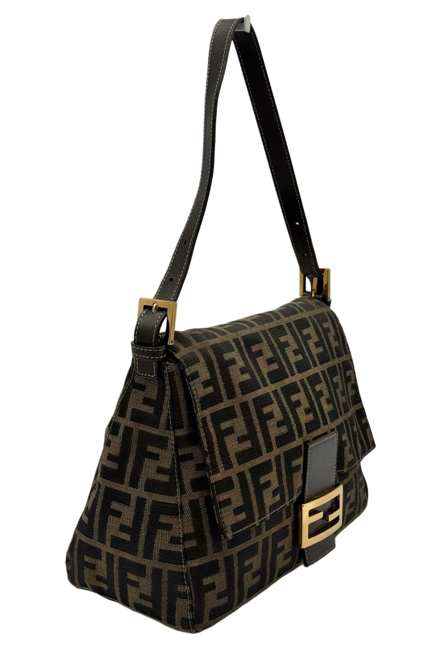 Fendi Vintage Brown Zucca Monogram Classic Mamma Baguette Shoulder Bag