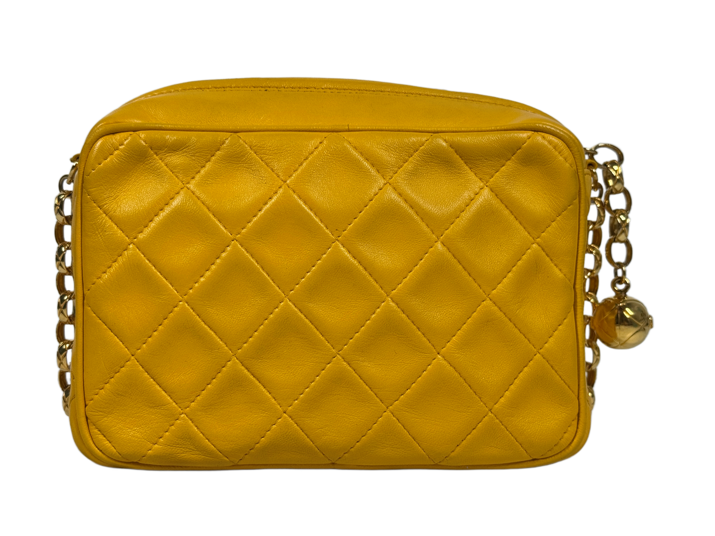 Chanel Vintage 90s Yellow Gold Knotted Quilted Lambskin Tassel Camera Shoulder Crossbody Bag