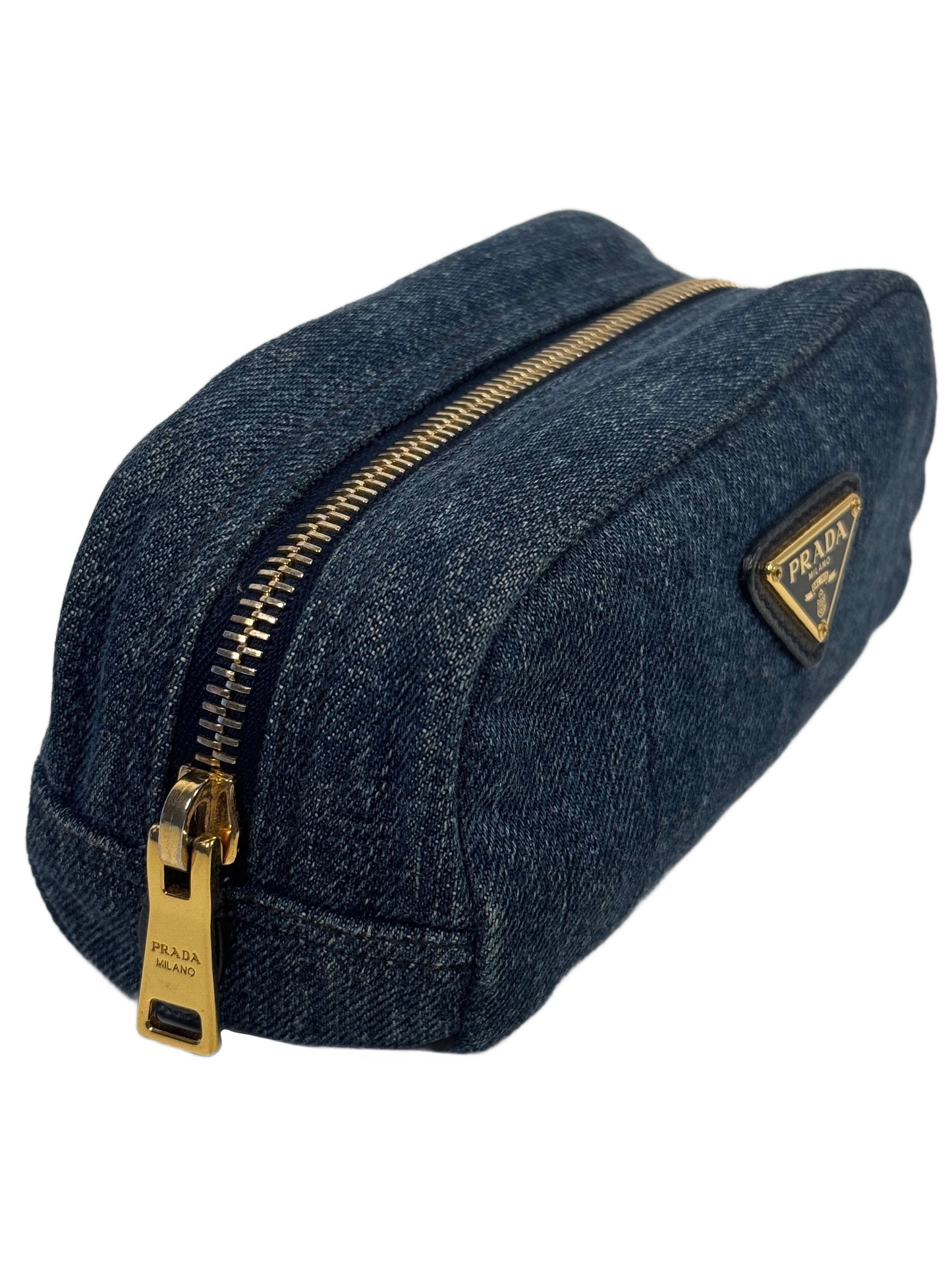 Prada Vintage Blue Denim Mini Cosmetic Zippered Pouch