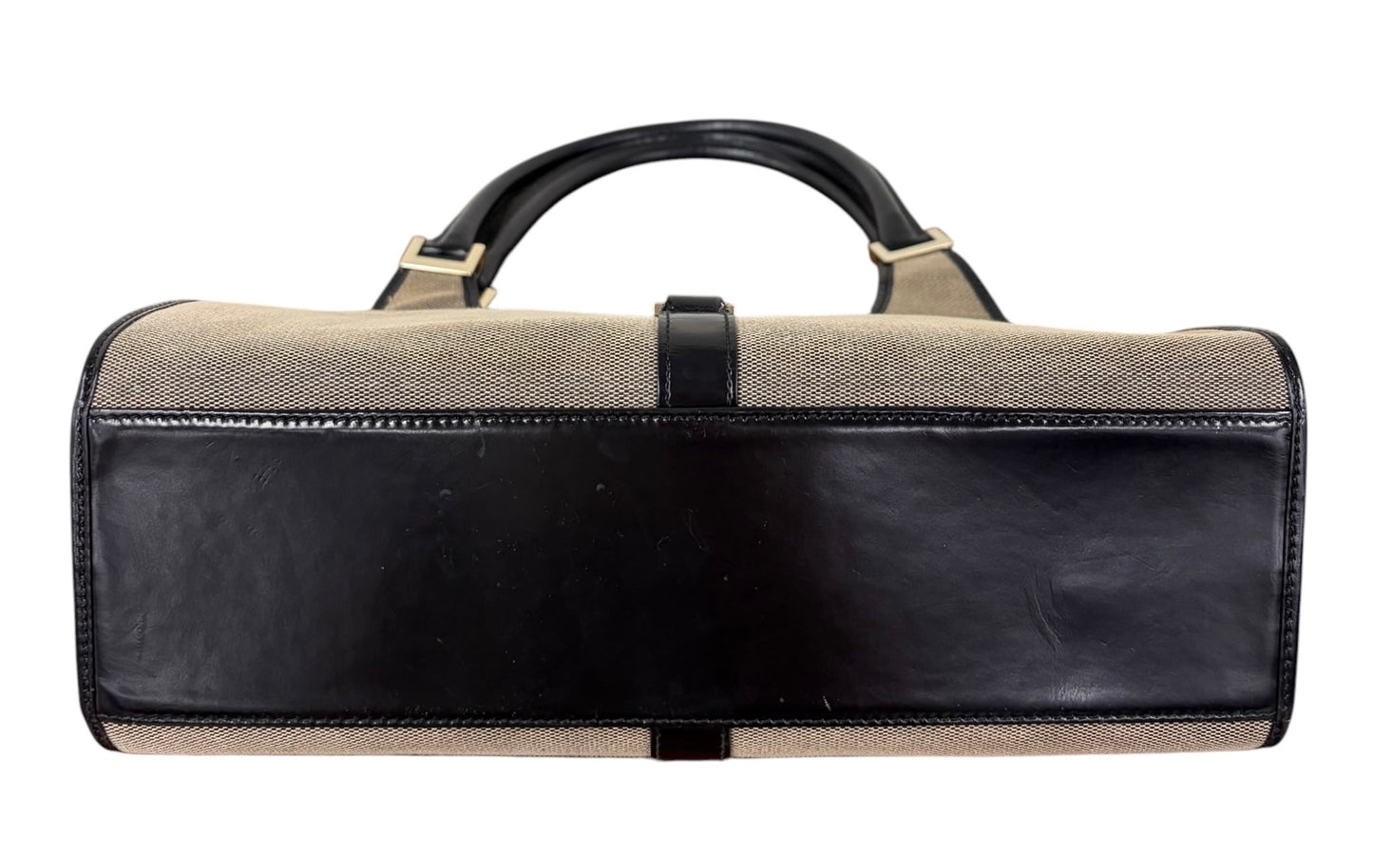Gucci Vintage Beige Canvas with Black Patent Leather Trim Medium Jackie Shoulder Bag 