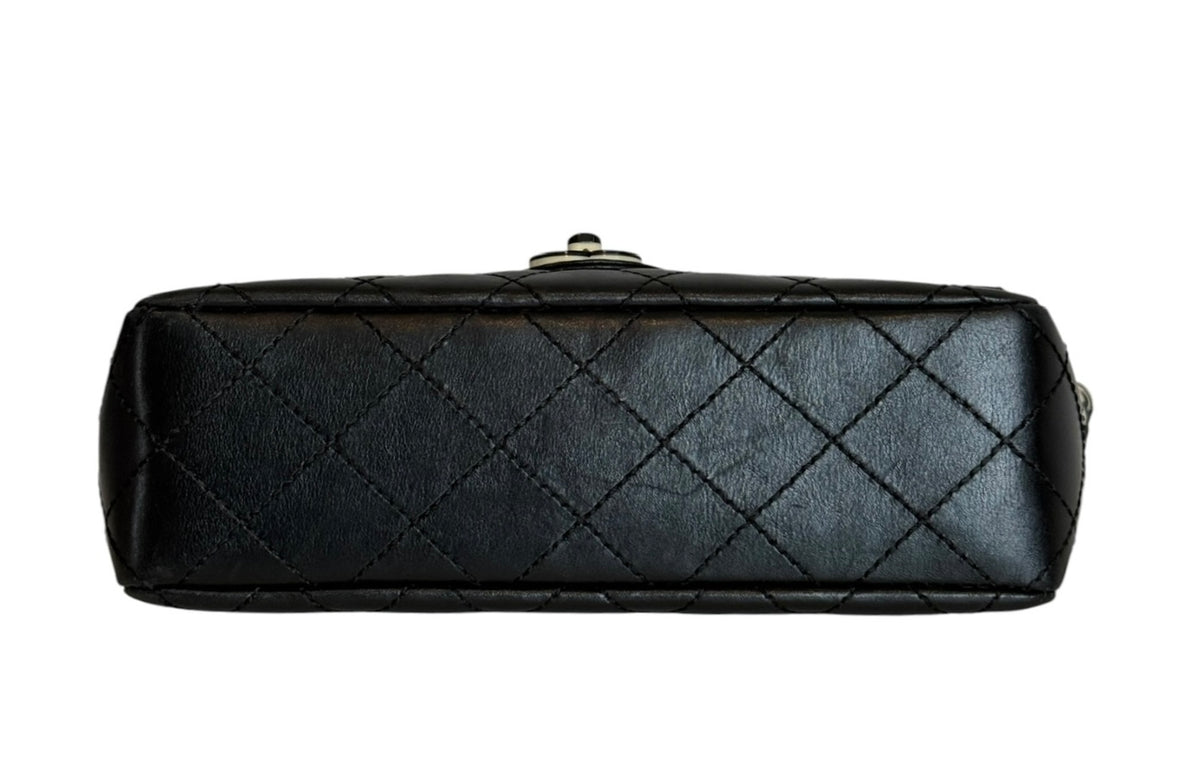 Chanel Vintage 00s Black Quilted Lambskin Rectangular Mini Flap Bag with B&W Resin Chain Strap