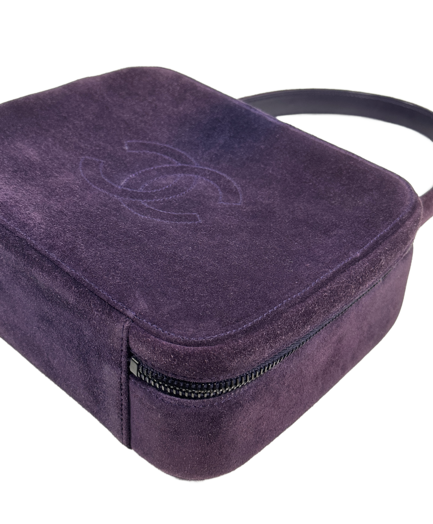 Chanel Vintage 90s Purple Eggplant Suede CC Top Handle Vanity Shoulder Bag