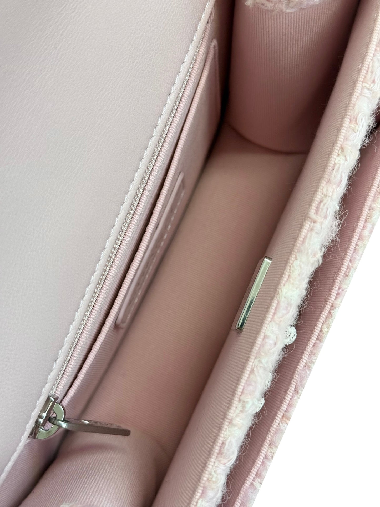 Chanel Pink Tweed Mini Shoulder Top Handle Flap Bag