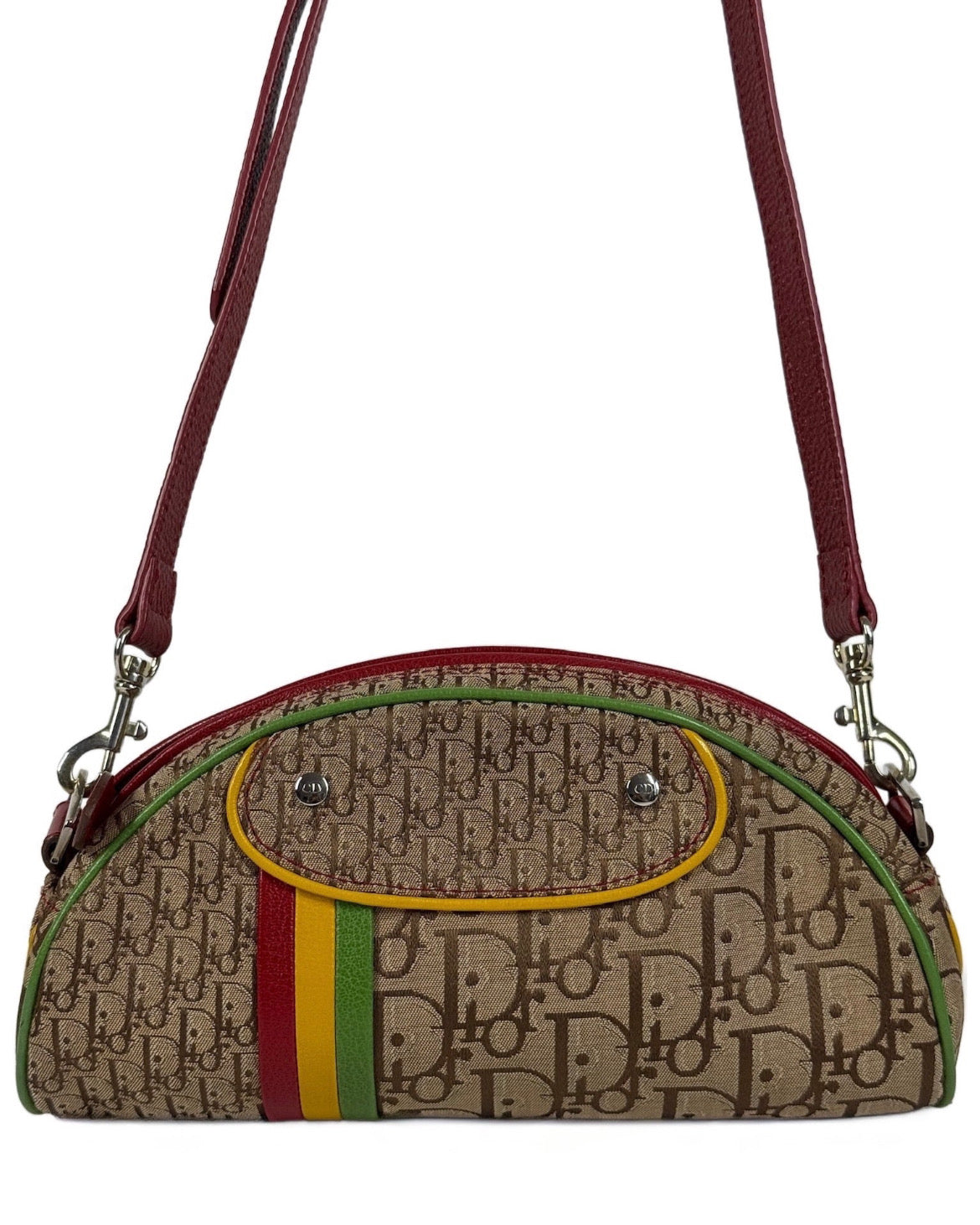 Dior Vintage 2004 Rasta Trotter Monogram Canvas Half Moon Shoulder & Crossbody Bag with Non-Branded Strap