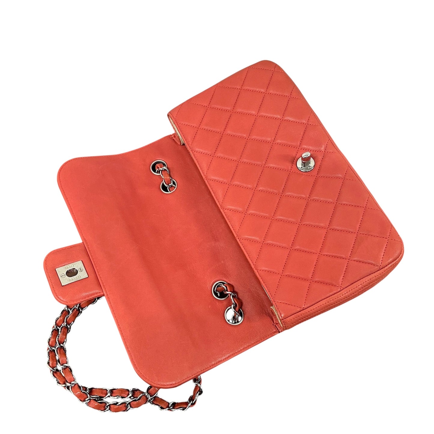 Chanel 2011 Coral Pink/Orange Medium Coco Rider Single Flap Bag with Silver Hardware