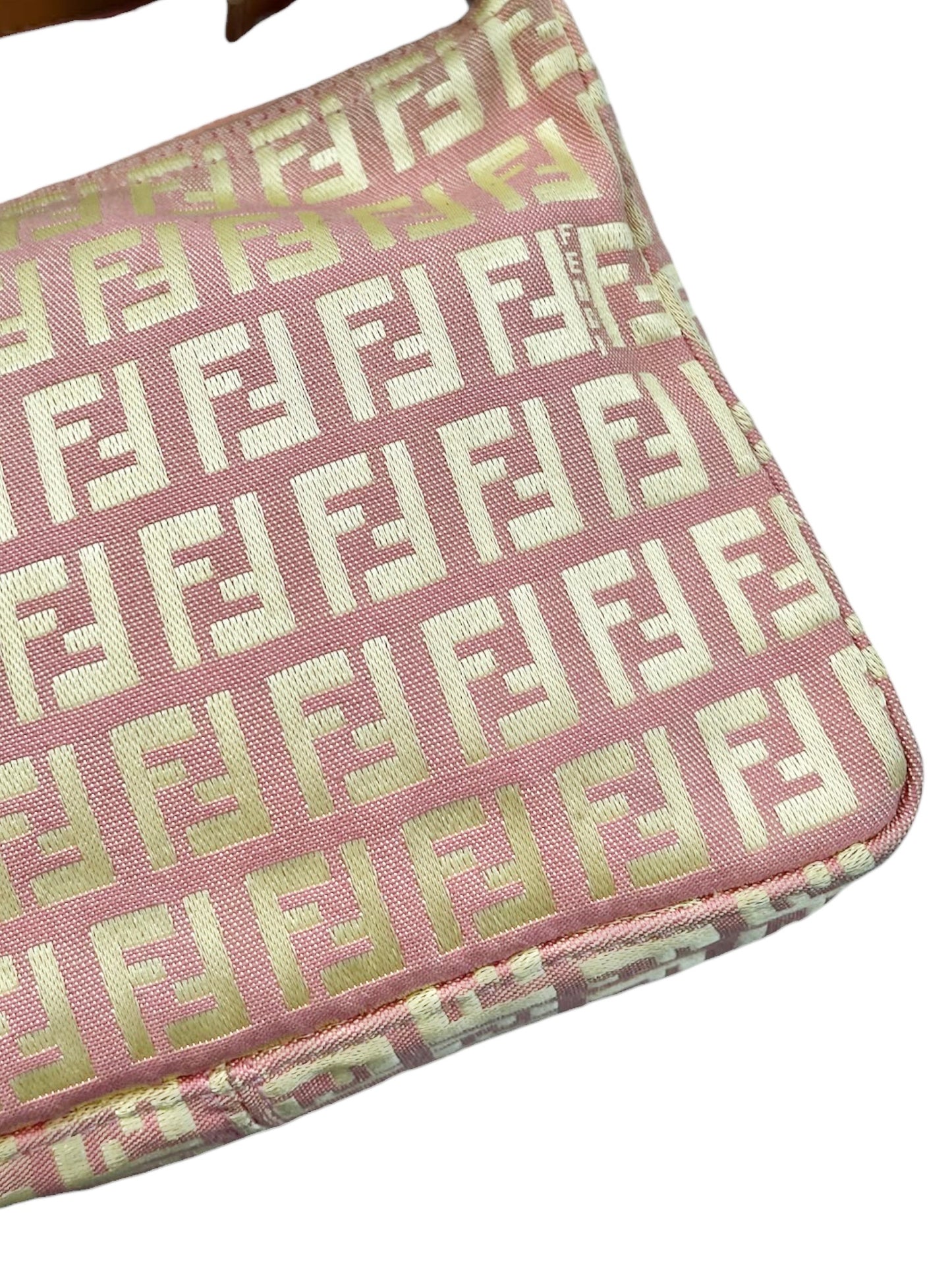 Fendi Vintage Pink & Yellow Zucchino Zucca Monogram Mini Cosmetic Top Handle Pochette Bag