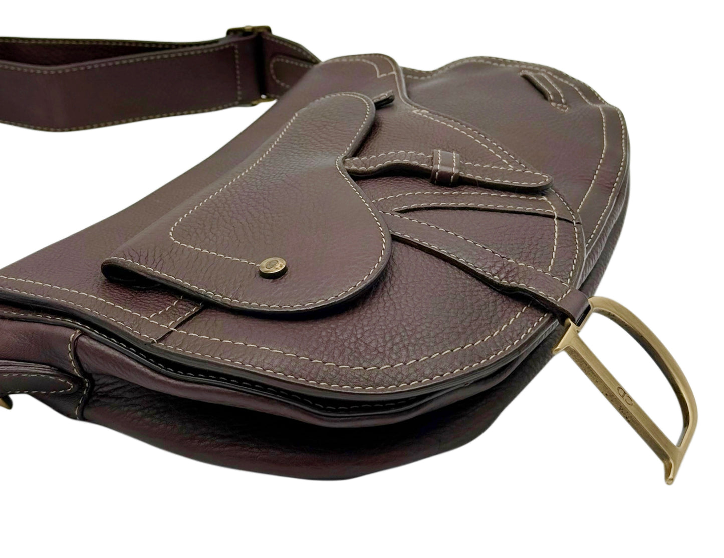 Dior Vintage 2002 Brown Leather Messenger Saddle Bag