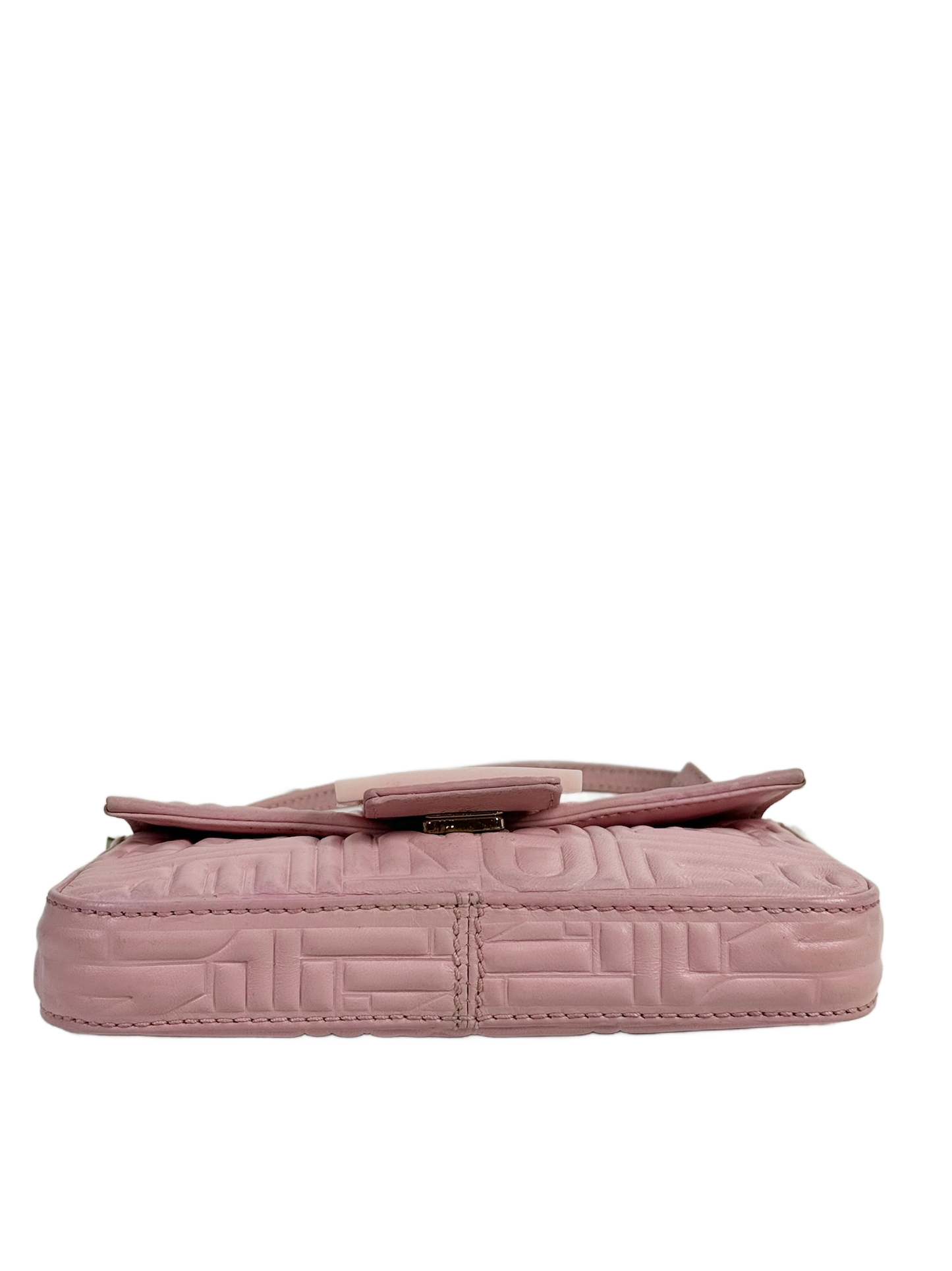 Fendi Pink Nappa Embossed Monogram Logo Leather Mini Baguette Bag