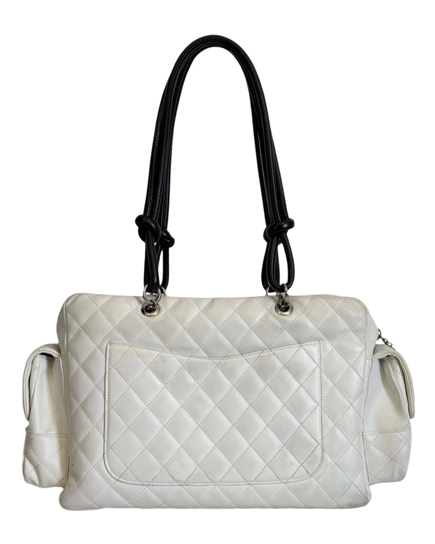 Chanel Vintage 00s White Quilted Lambskin Python CC Cambon Large Reporter Shoulder Bag