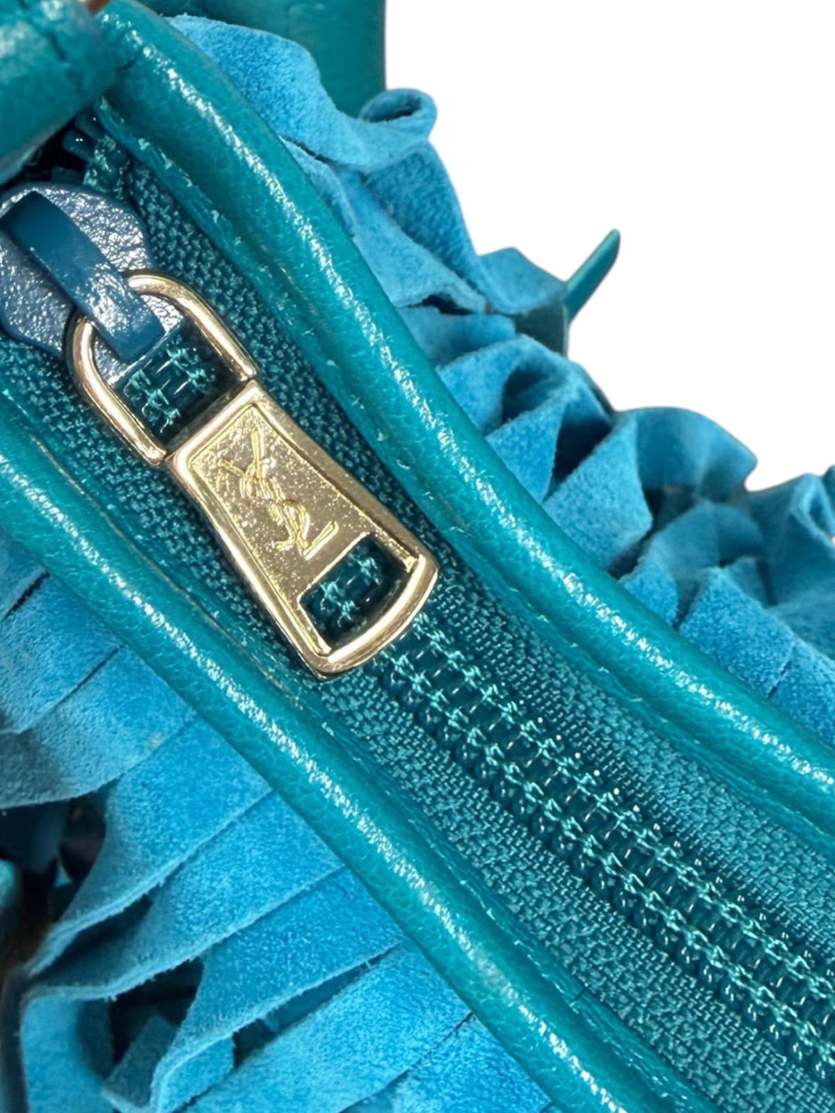Yves Saint Laurent / YSL Vintage Turquiose Suede Boheme Fringe Mini / Small Hobo Shoulder Bag