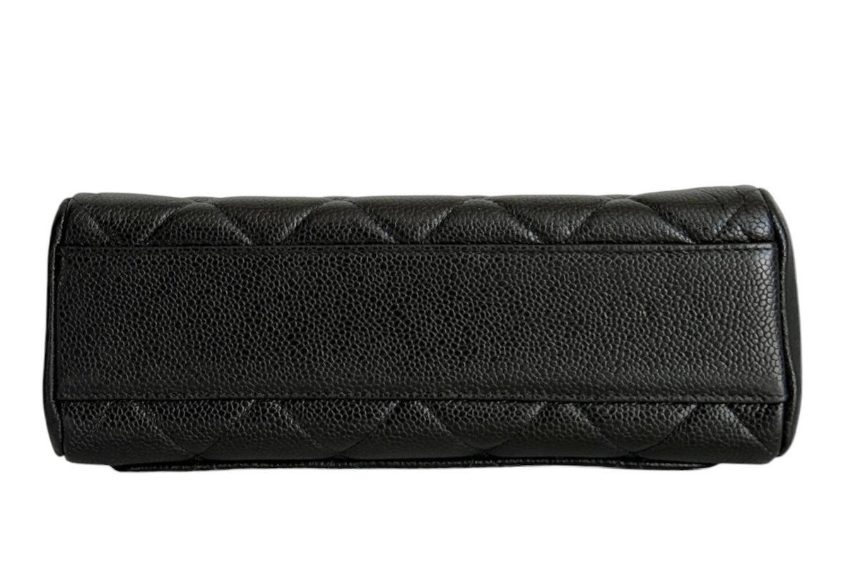 Chanel Vintage 90s Black Quilted Caviar Leather Medium Square Flap Shoulder Bag with 24K GPHW