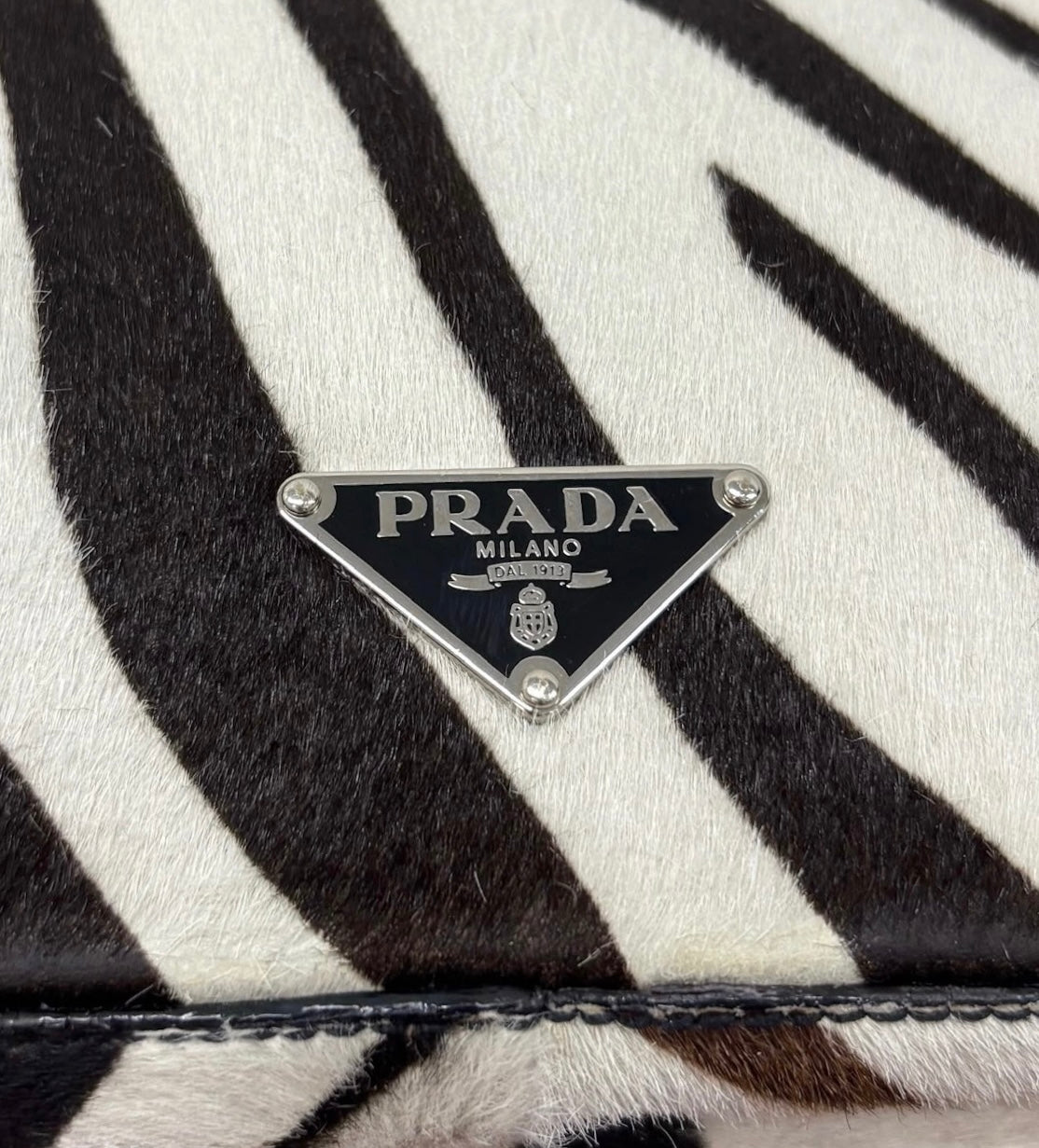 Prada Vintage Zebra Print Pony Hair Cavallino Small Shoulder Bag