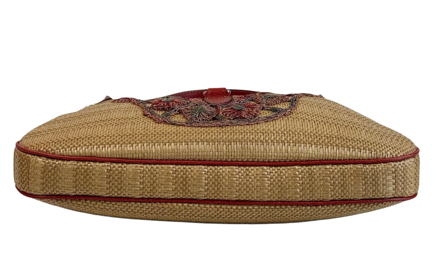 Gucci Brown Raffia & Red Leather Embellished Sequin Medium Jackie Hobo Shoulder Bag
