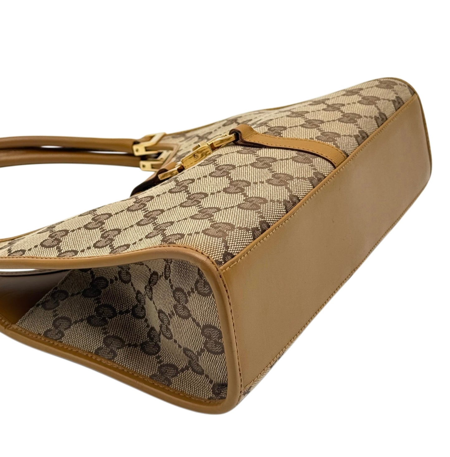 Gucci Brown GG Monogram Small Jackie Shoulder Bag with Light Brown Trim