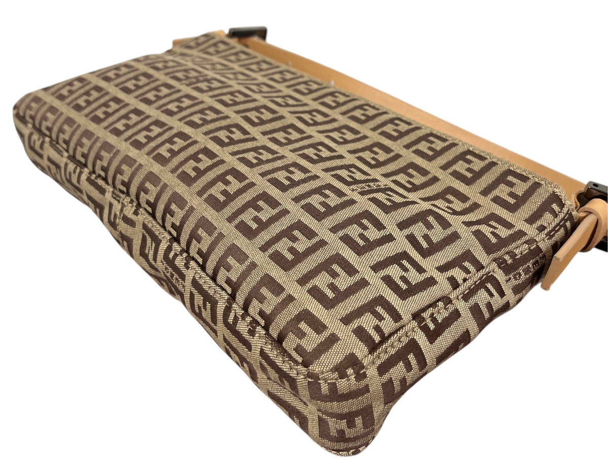 Fendi Vintage Brown Zucchino Zucca Monogram Medium Shoulder Pochette Bag