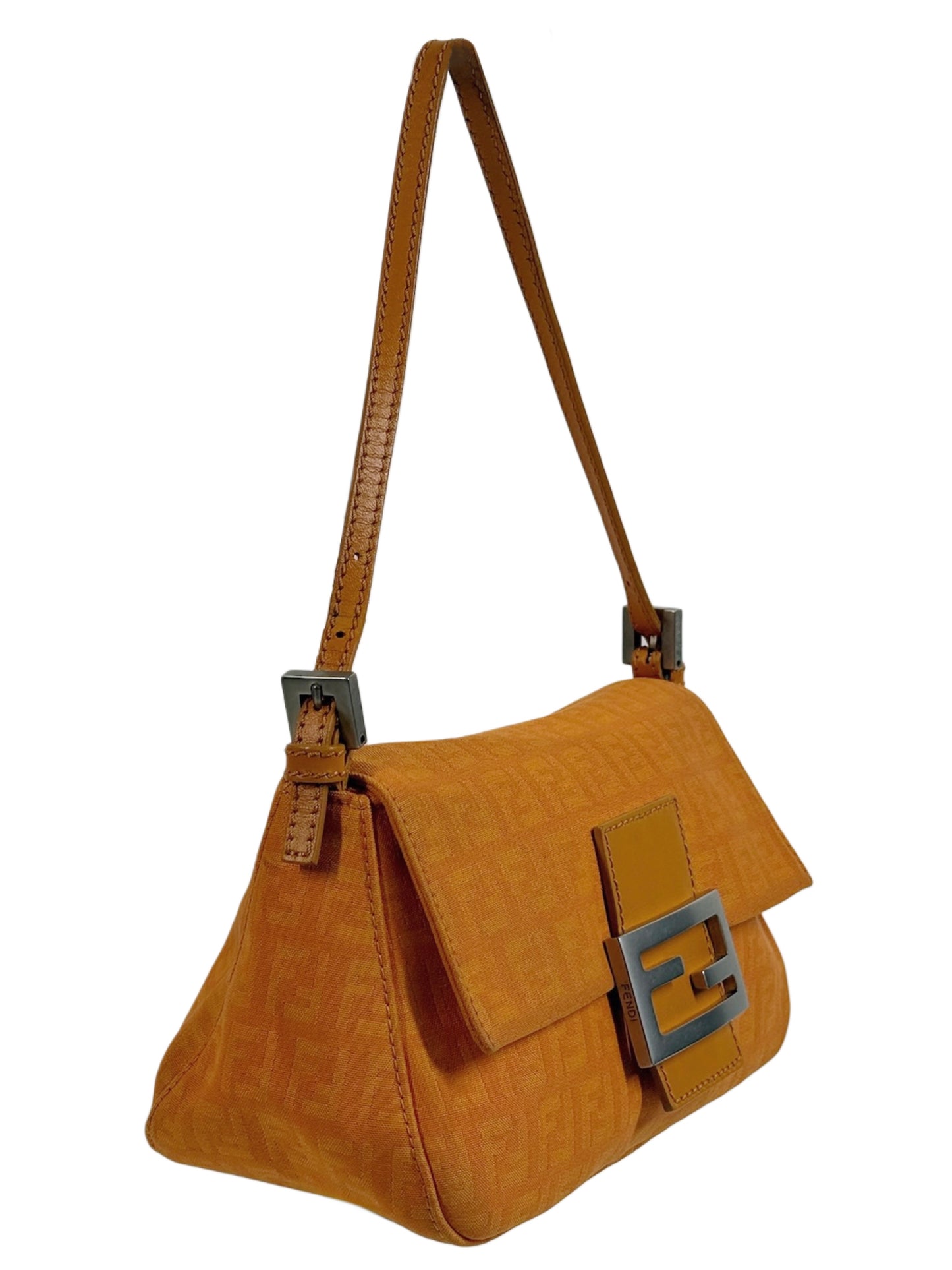 Fendi Vintage Orange Zucchino Zucca Monogram Mini Mamma Shoulder Baguette Bag