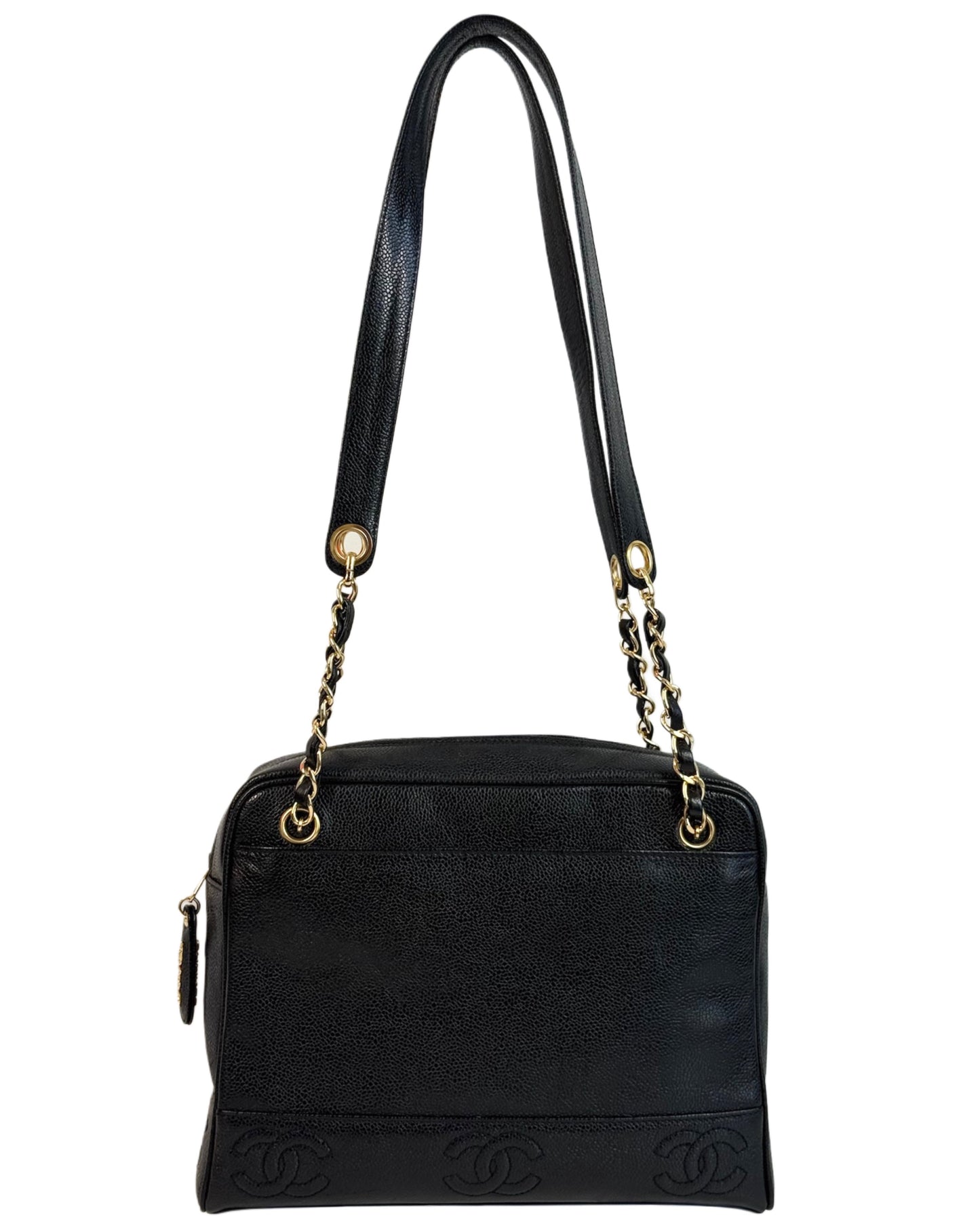 Chanel Vintage 90s Black Caviar Timeless Triple CC Shoulder Chain Tote Bag