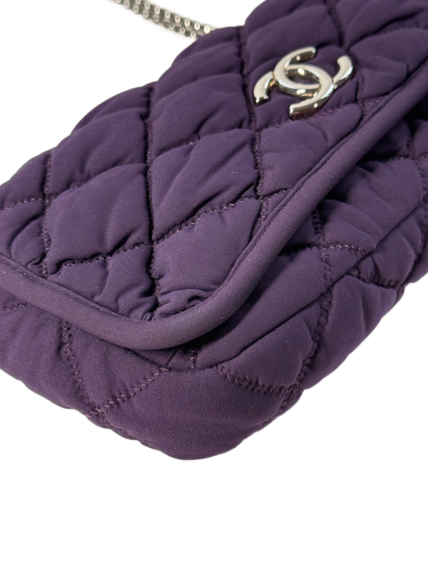 Chanel Vintage Purple Nylon Bubble Quilted Small Shoulder Flap Bag