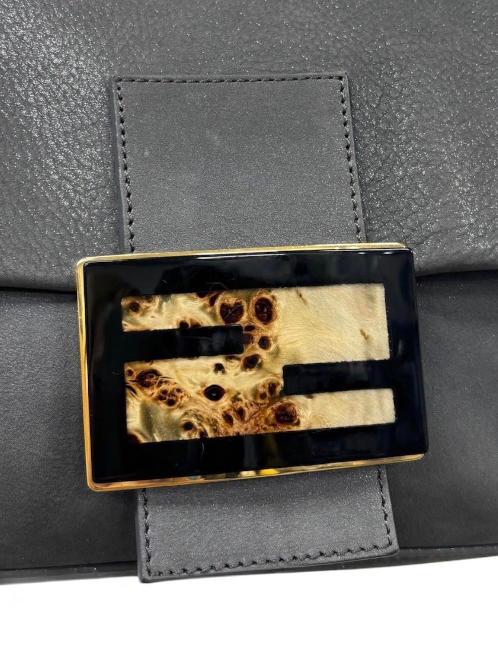 Fendi Vintage Dark Gray Micro Suede XL Mamma Baguette with Marble Logo