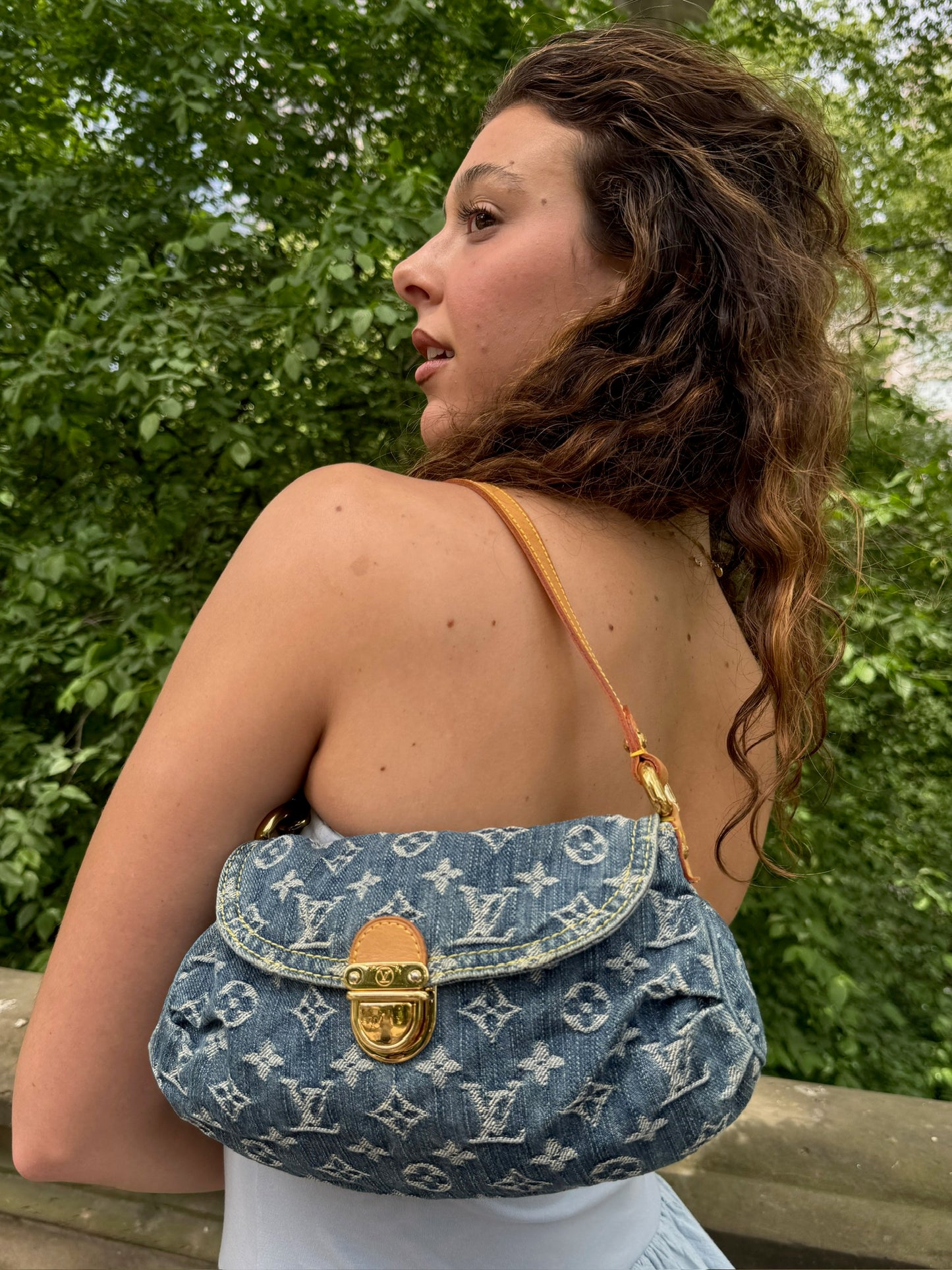 Louis Vuitton Vintage Blue Denim Monogram Mini Pleaty Pochette Shoulder Bag