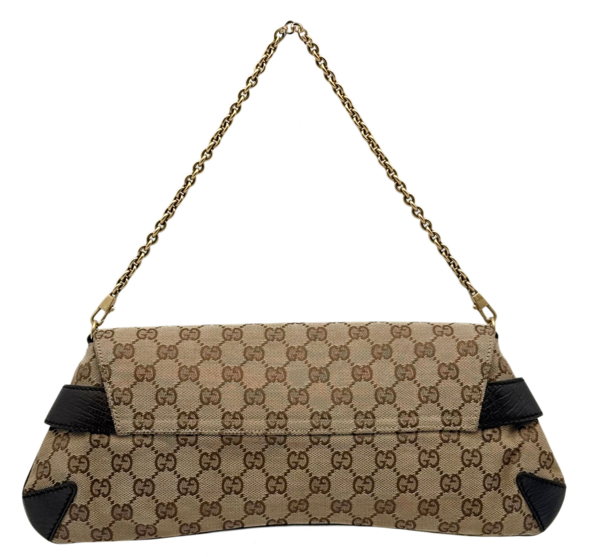 Gucci Vintage Brown GG Monogram Large Horsebit Shoulder Clutch Bag