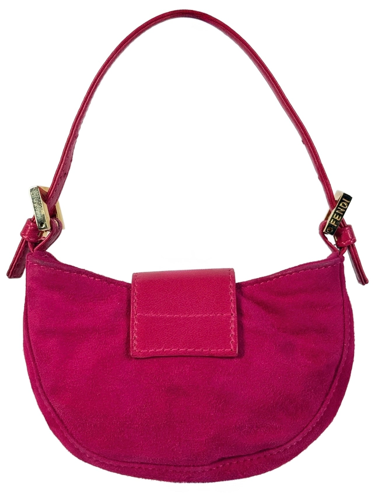 Fendi Vintage Hot Pink Suede Glitter Logo Mini Croissant Baguette Bag