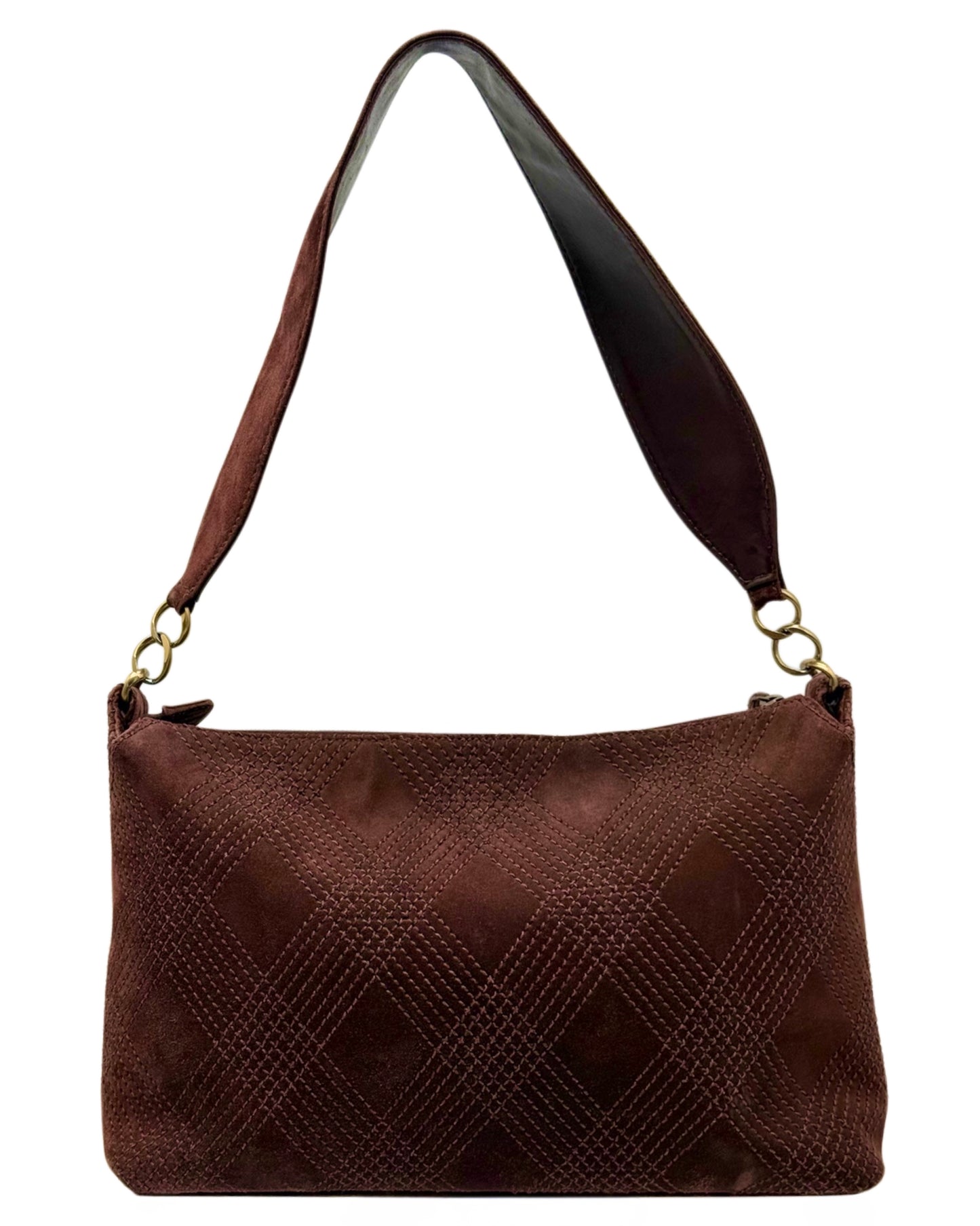 Chanel Vintage 00s Brown Suede Quilted Medium Shoulder Bag with Tassel