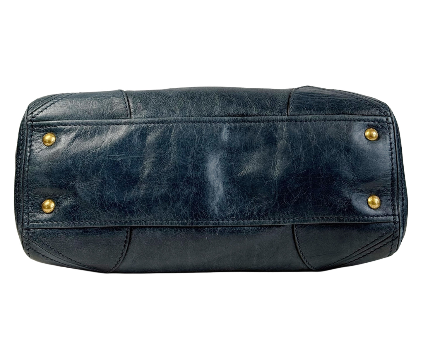 Prada Vintage Midnight Blue Crinkled Calfskin Leather Top 2-Way Hobo Shoulder Bag