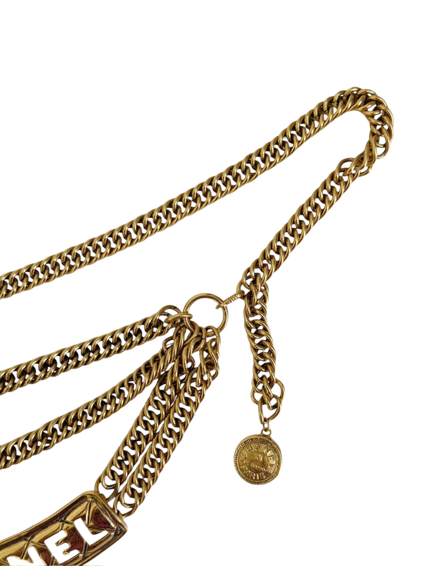 Chanel Vintage 90s 24K Gold Plated Quilted Logo Chain Belt