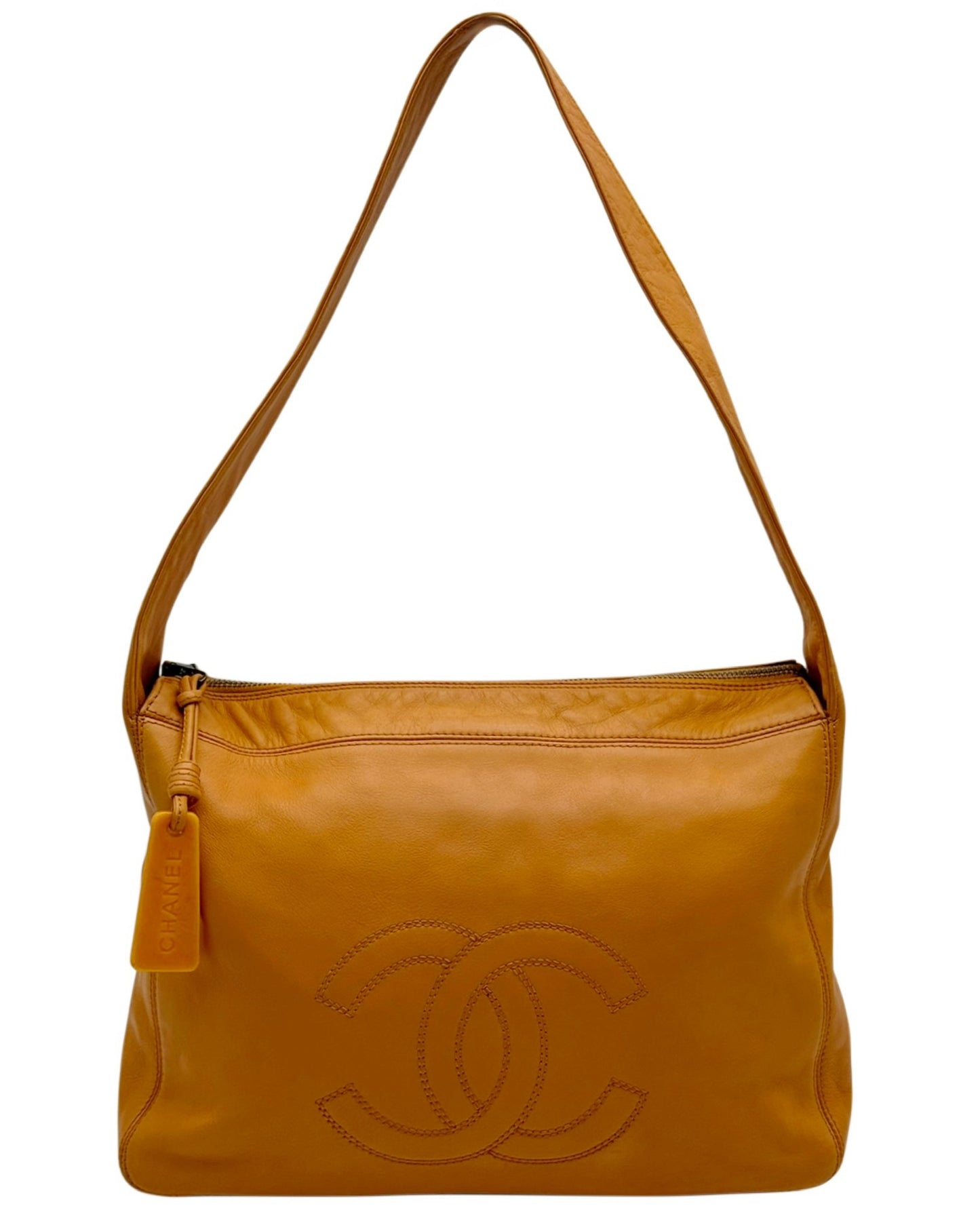 Chanel Vintage 1998 Orange Lambskin CC Logo Small Shoulder Messenger Bag