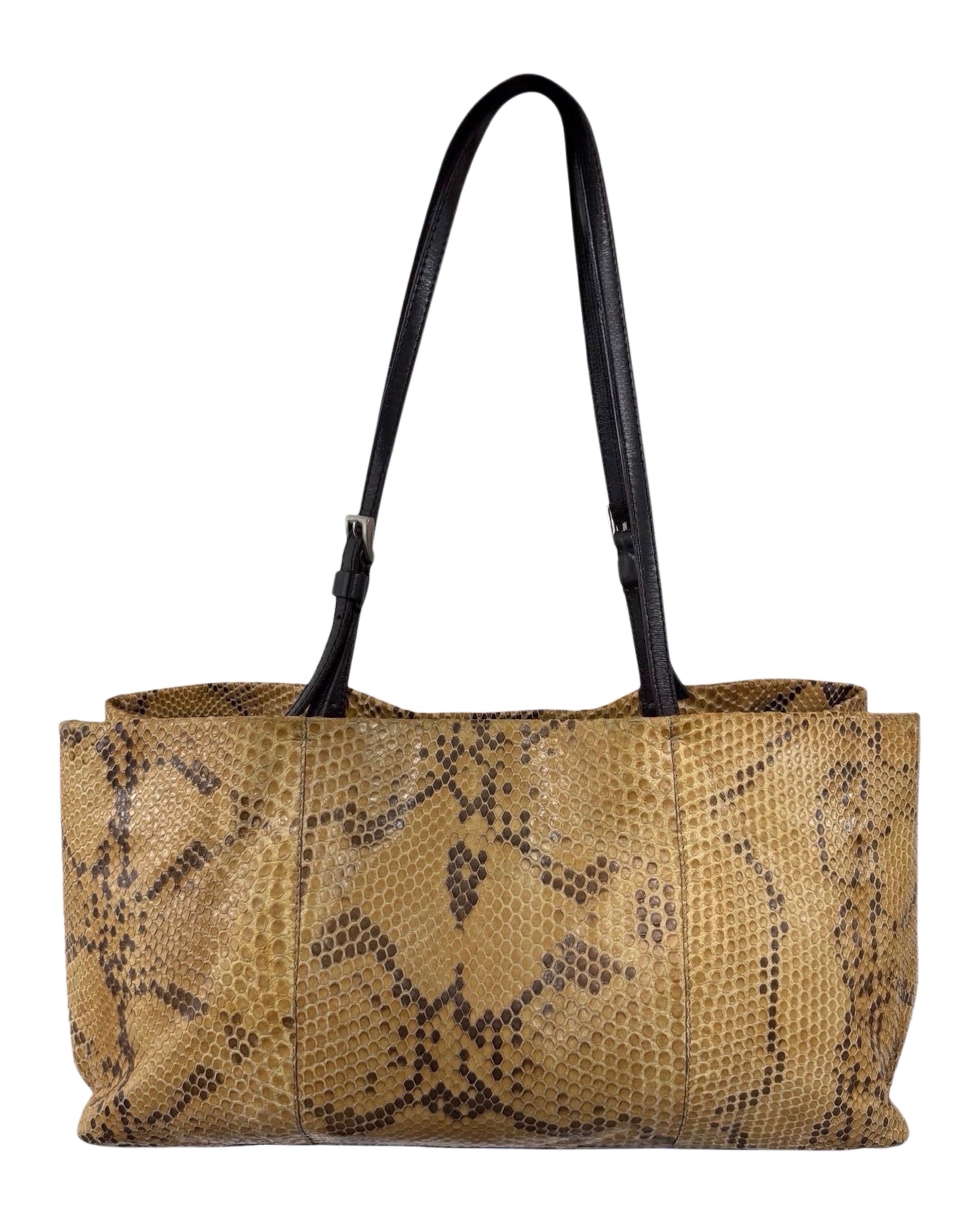 Prada Vintage Light Brown Python East West Shoulder Tote Bag 