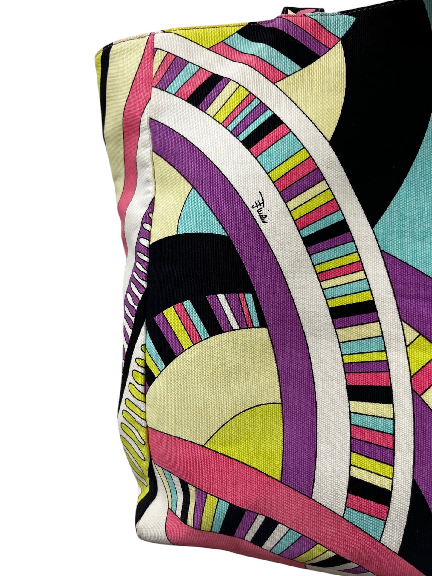 Emilio Pucci Vintage Pink Purple Green Canvas Large Shoulder Tote Bag