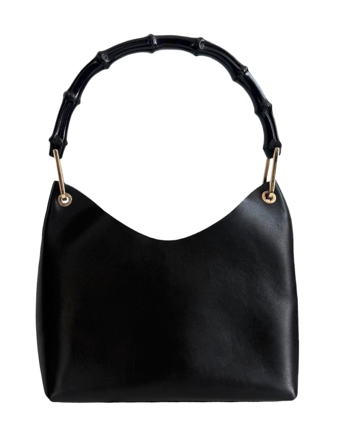 Gucci Vintage Black Smooth Leather Bamboo Handle Small Hobo Shoulder Bag with Pouch