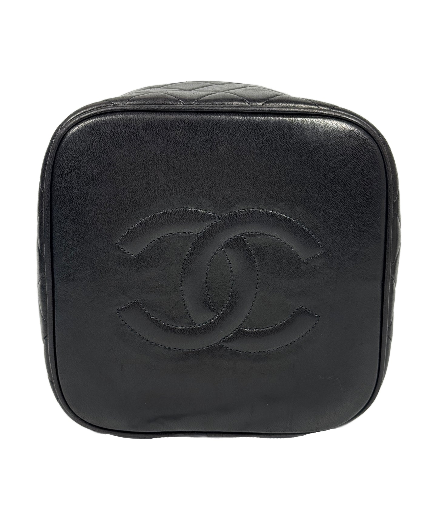 Chanel Vintage 90s Black Quilted Lambskin Top Handle Vanity Bag