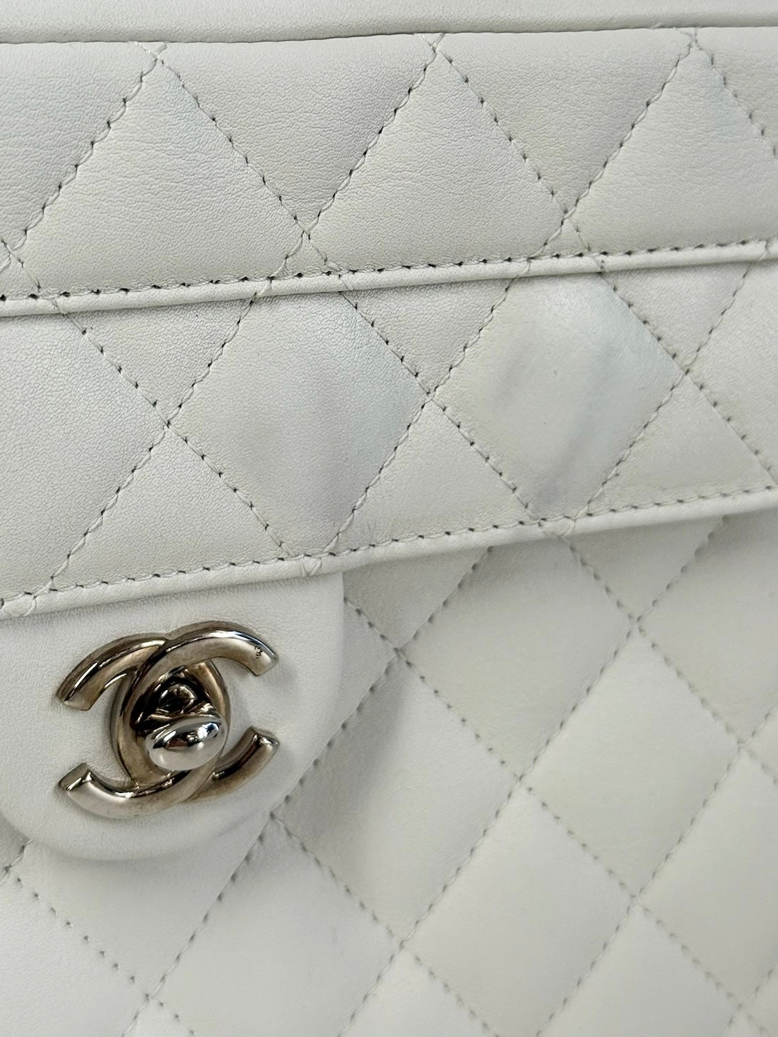 Chanel Vintage 00s White Quilted Lambskin Black CC Cambon Small Messenger Shoulder Bag — Repainted