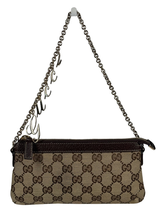 Gucci Vintage Brown Monogram Canvas Logo Chain Strap Evening Pochette Bag