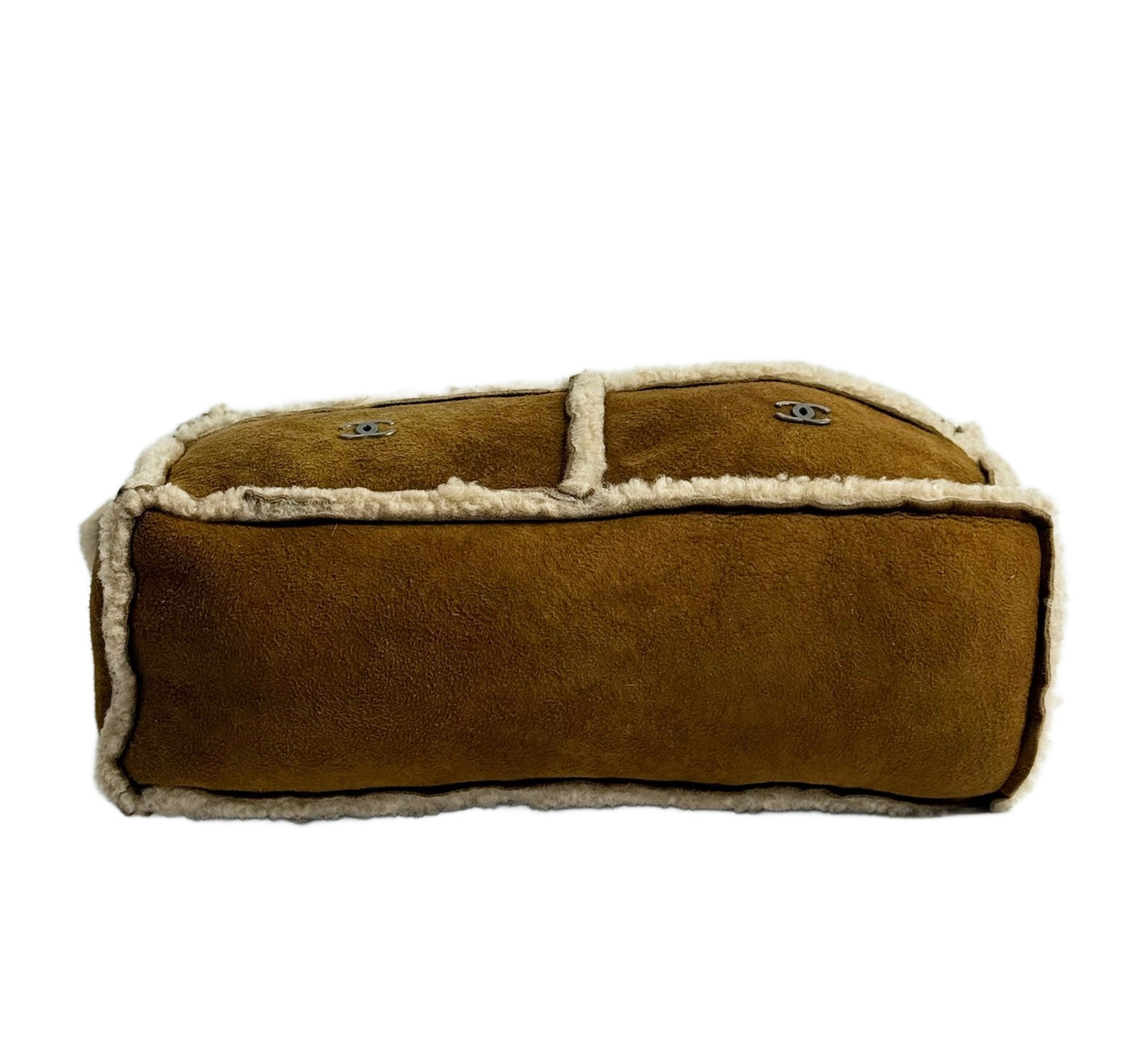 Chanel Vintage 00s Light Brown Micro Suede Sherpa Trim 4 Quadrant CC Shoulder Bag