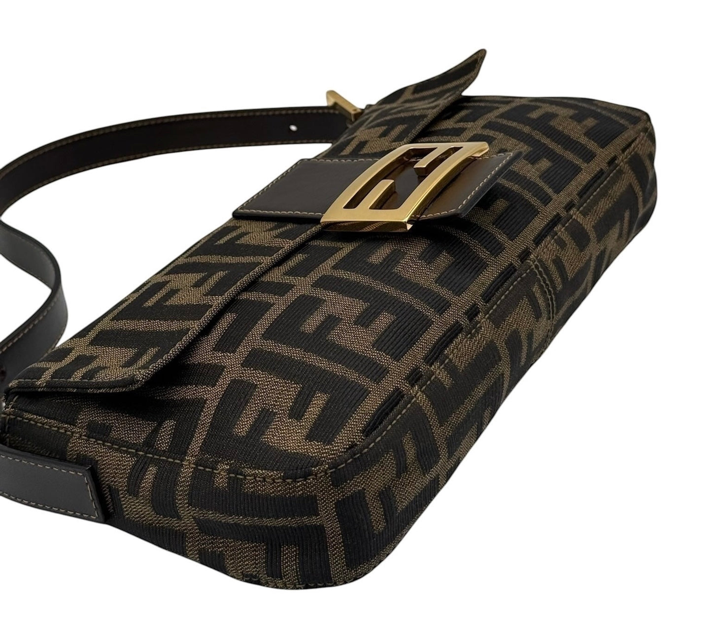 Fendi Vintage Brown Zucca Monogram Classic Baguette with Gold Hardware