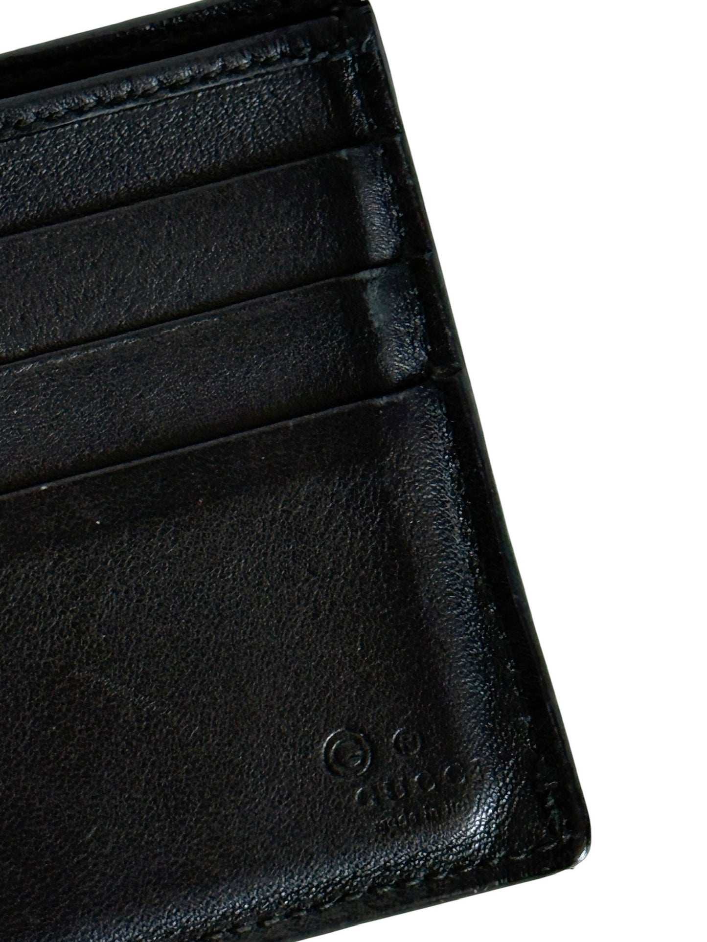 Gucci Vintage Black Lambskin Leather Embossed GG Monogram Microguccissima Men’s Bifold Wallet